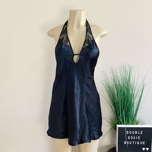 VICTORIA'S SECRET | Very Sexy Black Satin Backless Halter Nighty Sz XS